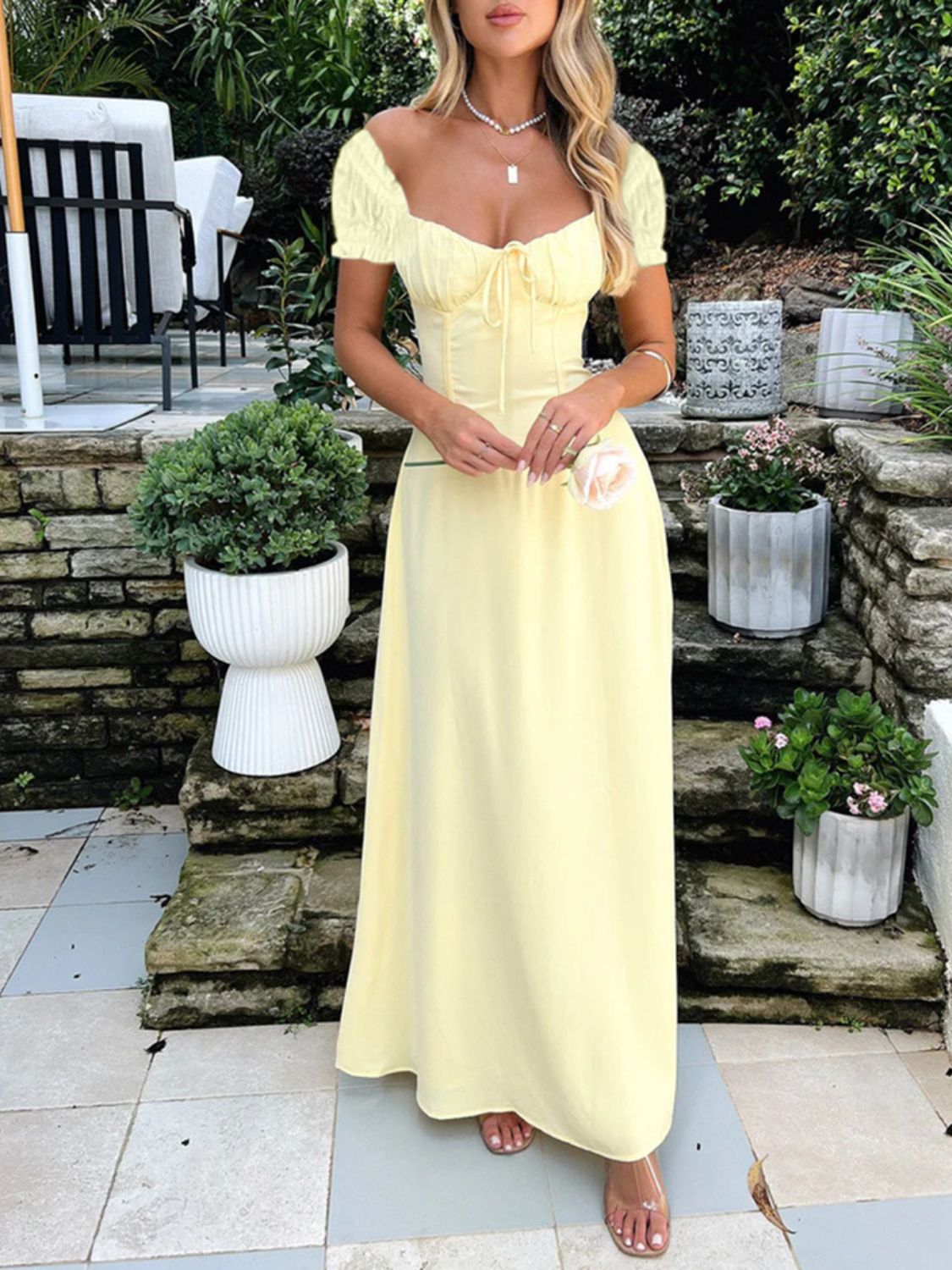 Devine Sweetheart Neck Short Sleeve Maxi Dress Maxi dresd Luxurious Weddings