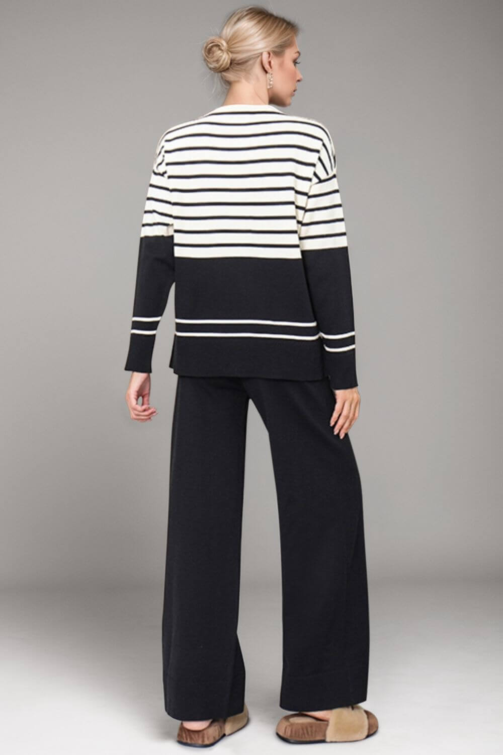 Basic Bae Striped Round Neck Long Sleeve Top and Pants Sweater Set Matching Sets Luxurious Weddings