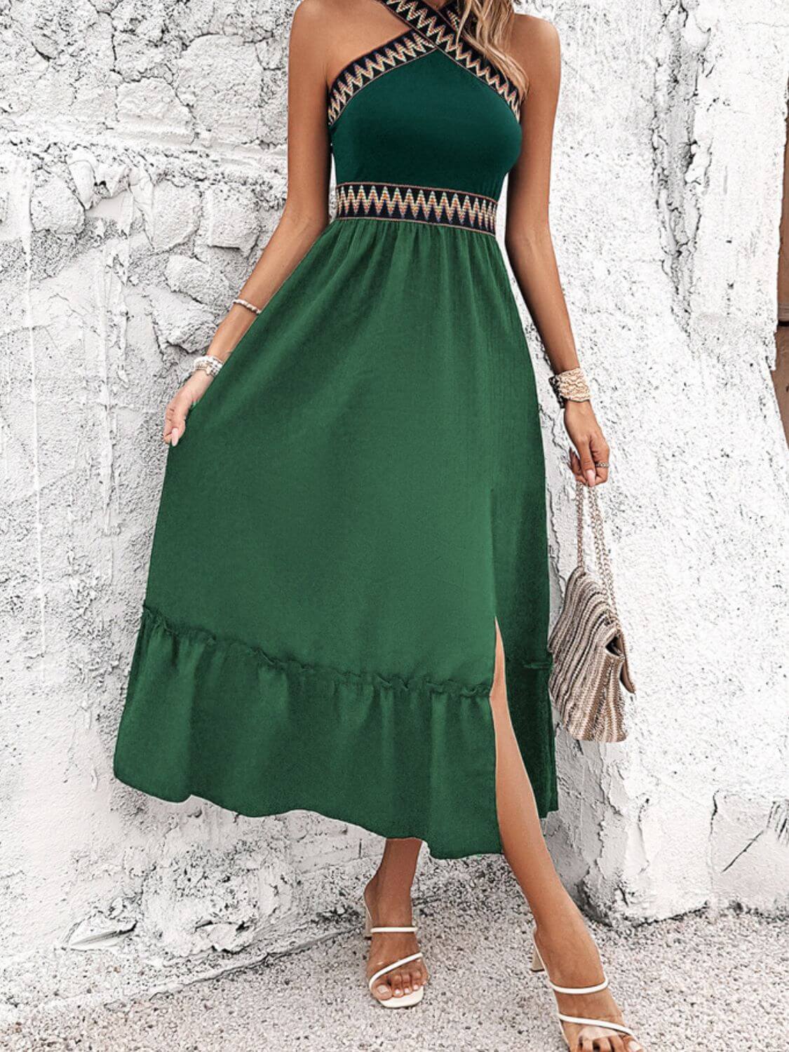Devine Ruffled Slit Sleeveless Midi Dress Midi dresses Luxurious Weddings