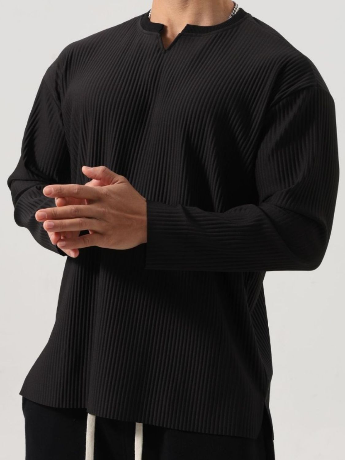 Men's Plus Size Notched Long Sleeve Top Long sleeved Luxurious Weddings