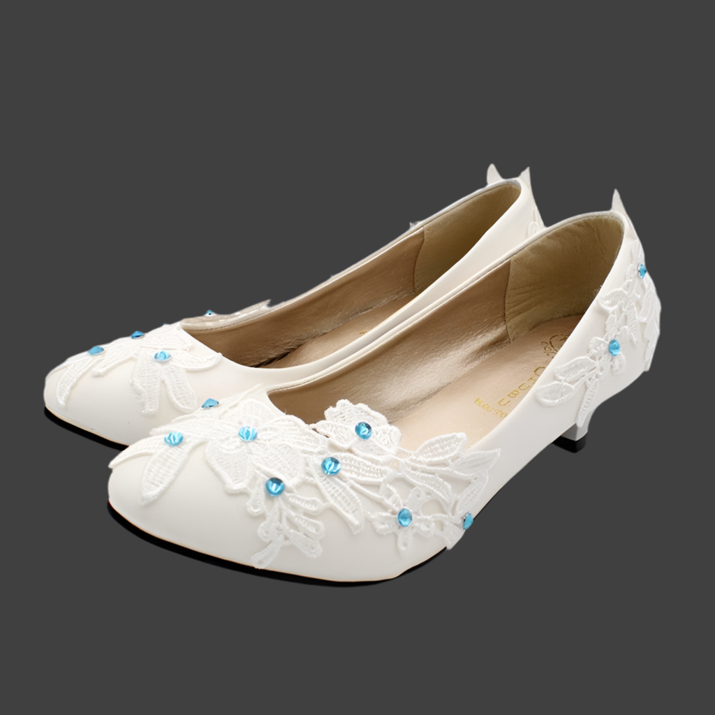 Blue Crystal Lace Flower Wedding Pump Shoes Bridal Shoes Luxurious Weddings