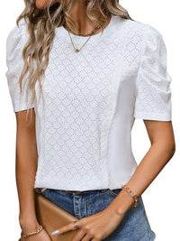 Women's White Bubble Sleeve Texture Top women's Tops Luxurious Weddings