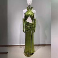 Elegant backless halterneck sexy sequined green bodycon Bodycon dress Luxurious Weddings