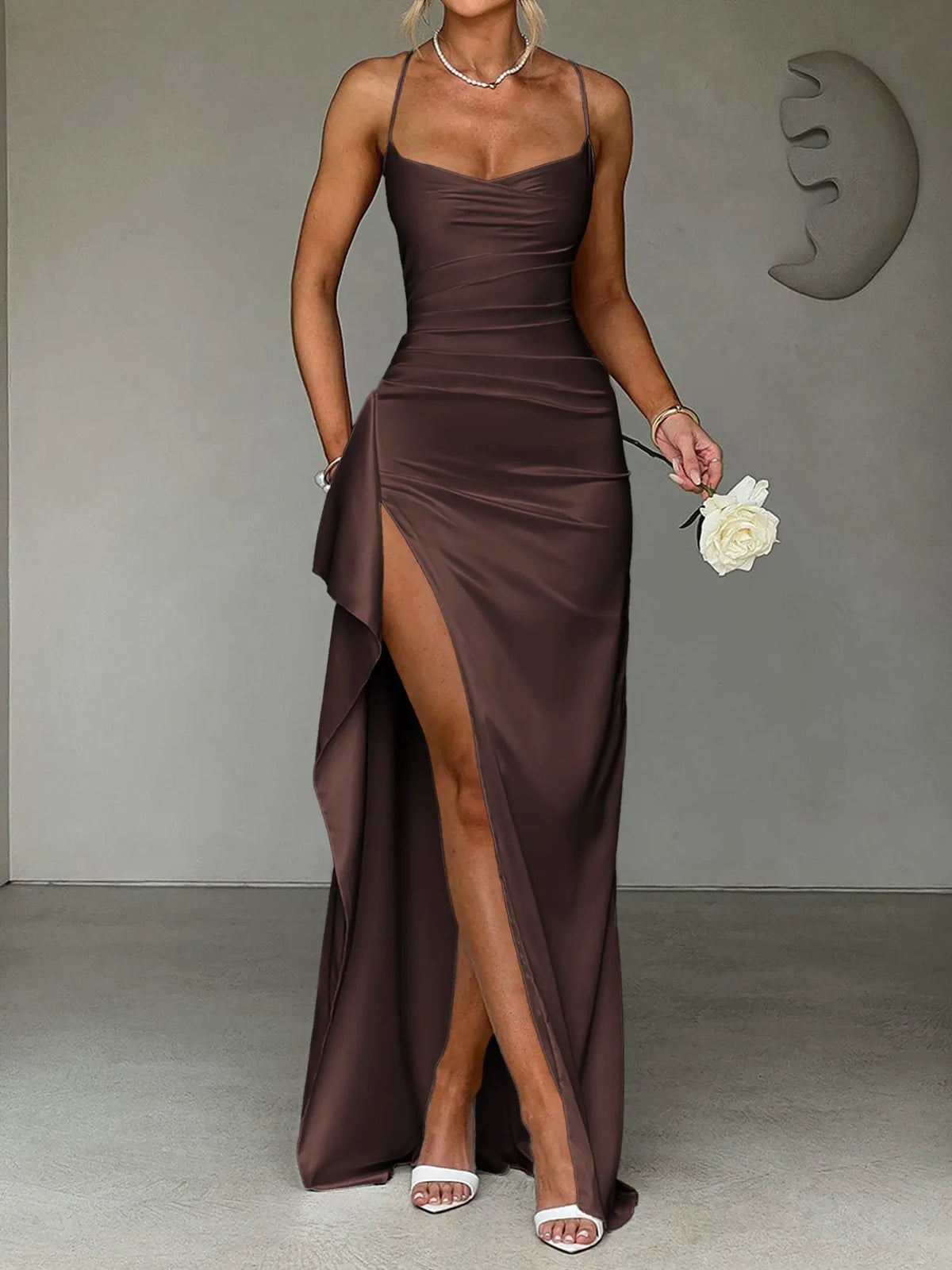 Slit Crisscross Back Maxi Cami Dress Formal Dress Luxurious Weddings