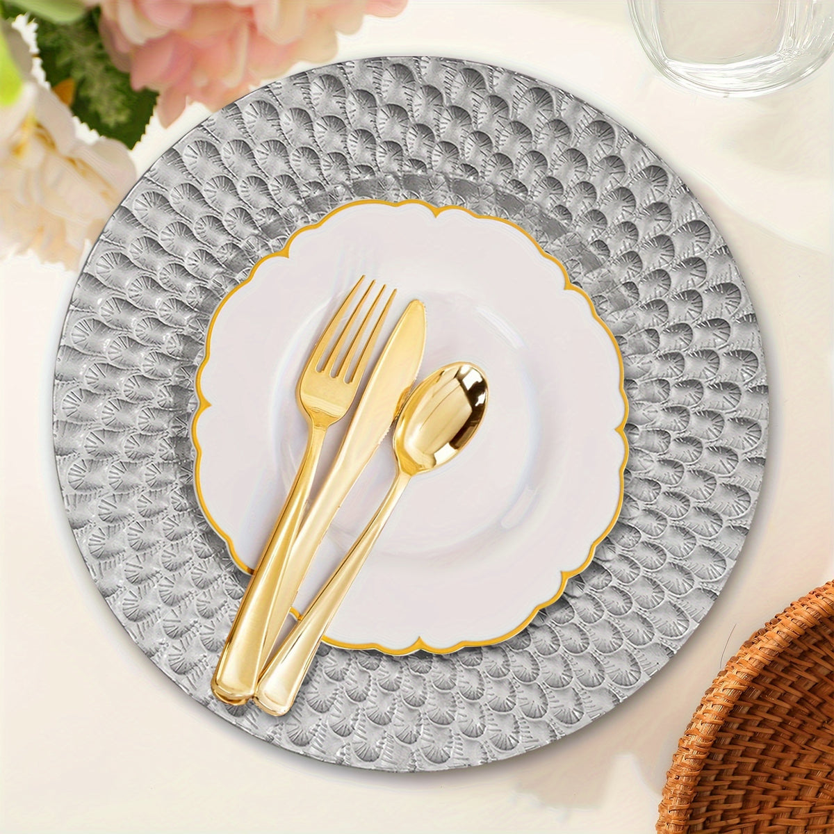 Elegant 40pcs 13\" Silvery Charger Plates Set Tableware Luxurious Weddings