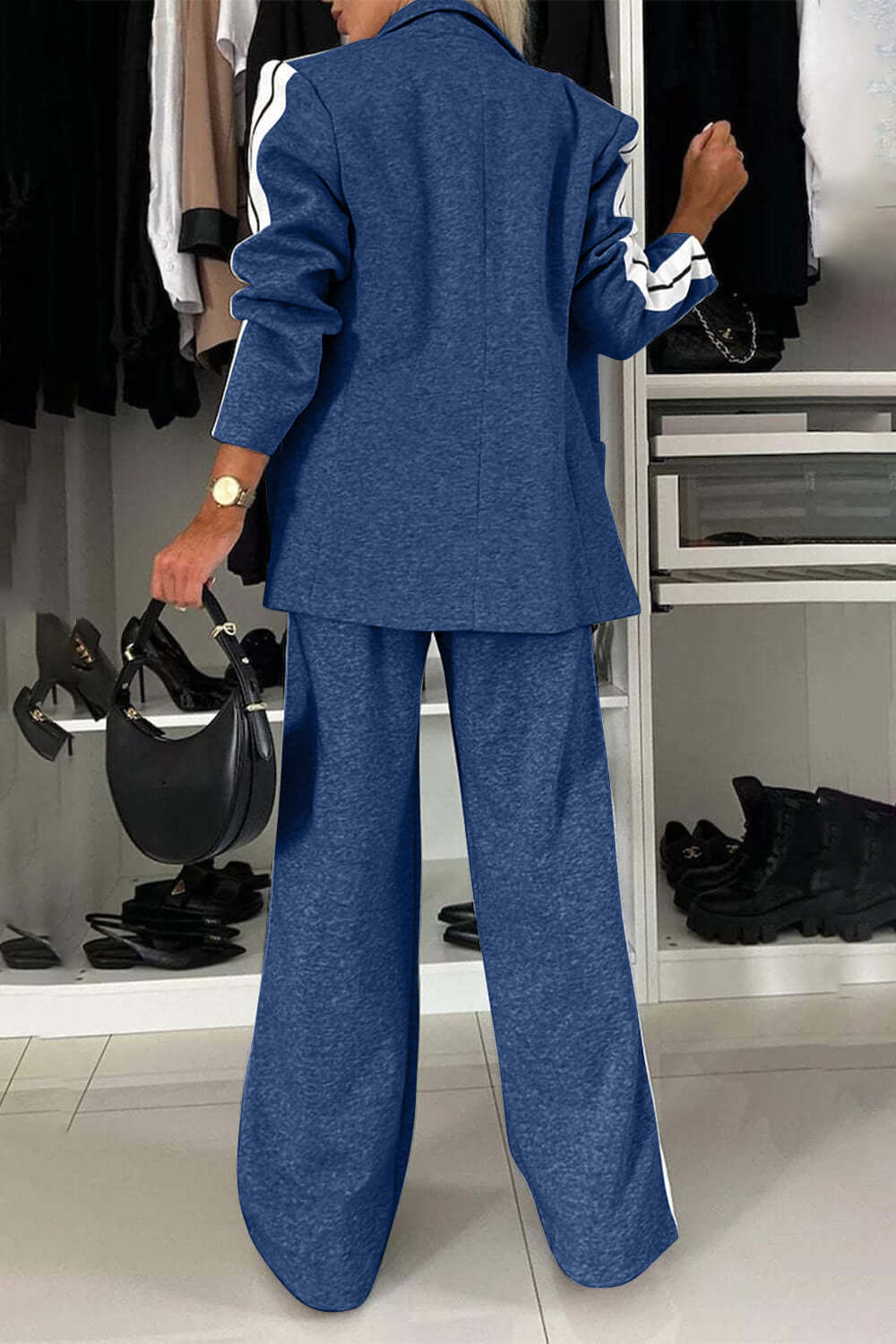 Full Size Contrast Lapel Collar Top and Pants Set Matching Sets Luxurious Weddings