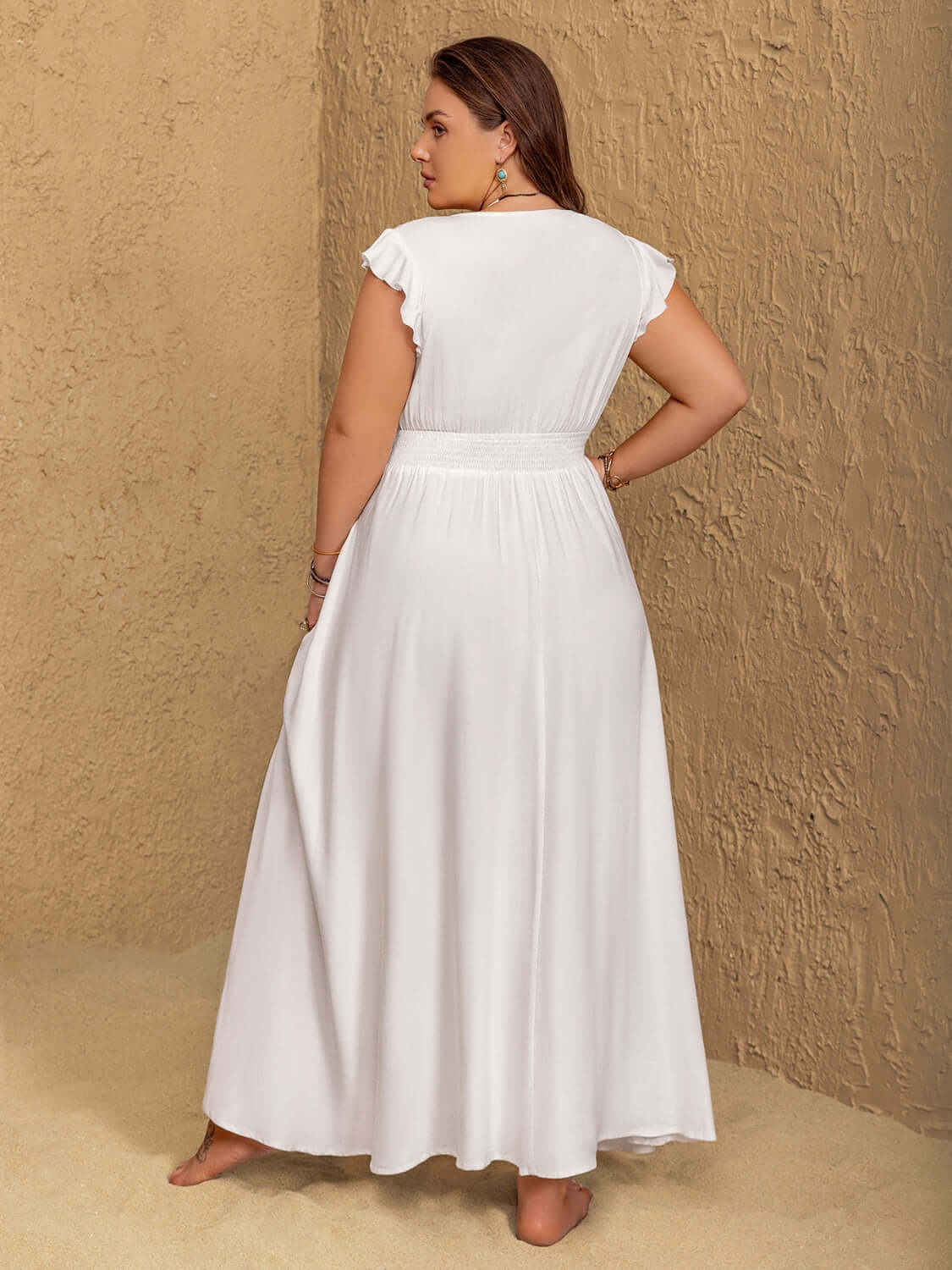 Plus Size Embroidered Floral V-Neck Cap Sleeve Maxi Dress Dresses Luxurious Weddings