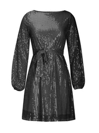 Sequin Tie Waist Long Sleeve Mini Dress Mini dress Luxurious Weddings
