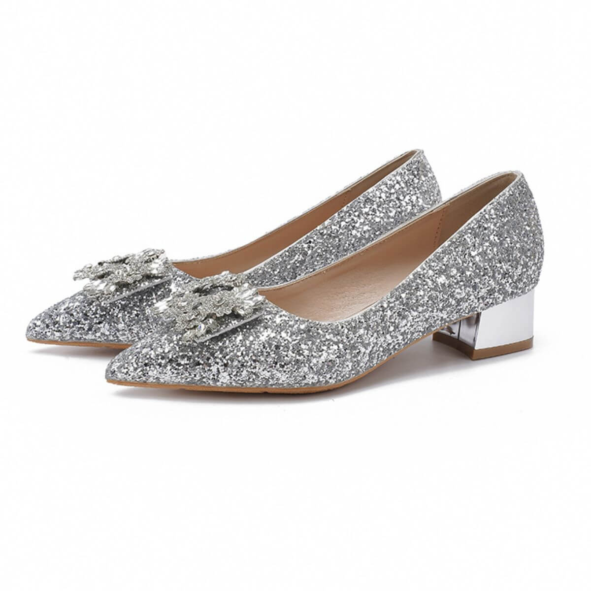 Glitter Point Toe Block Heel Pumps heels Luxurious Weddings