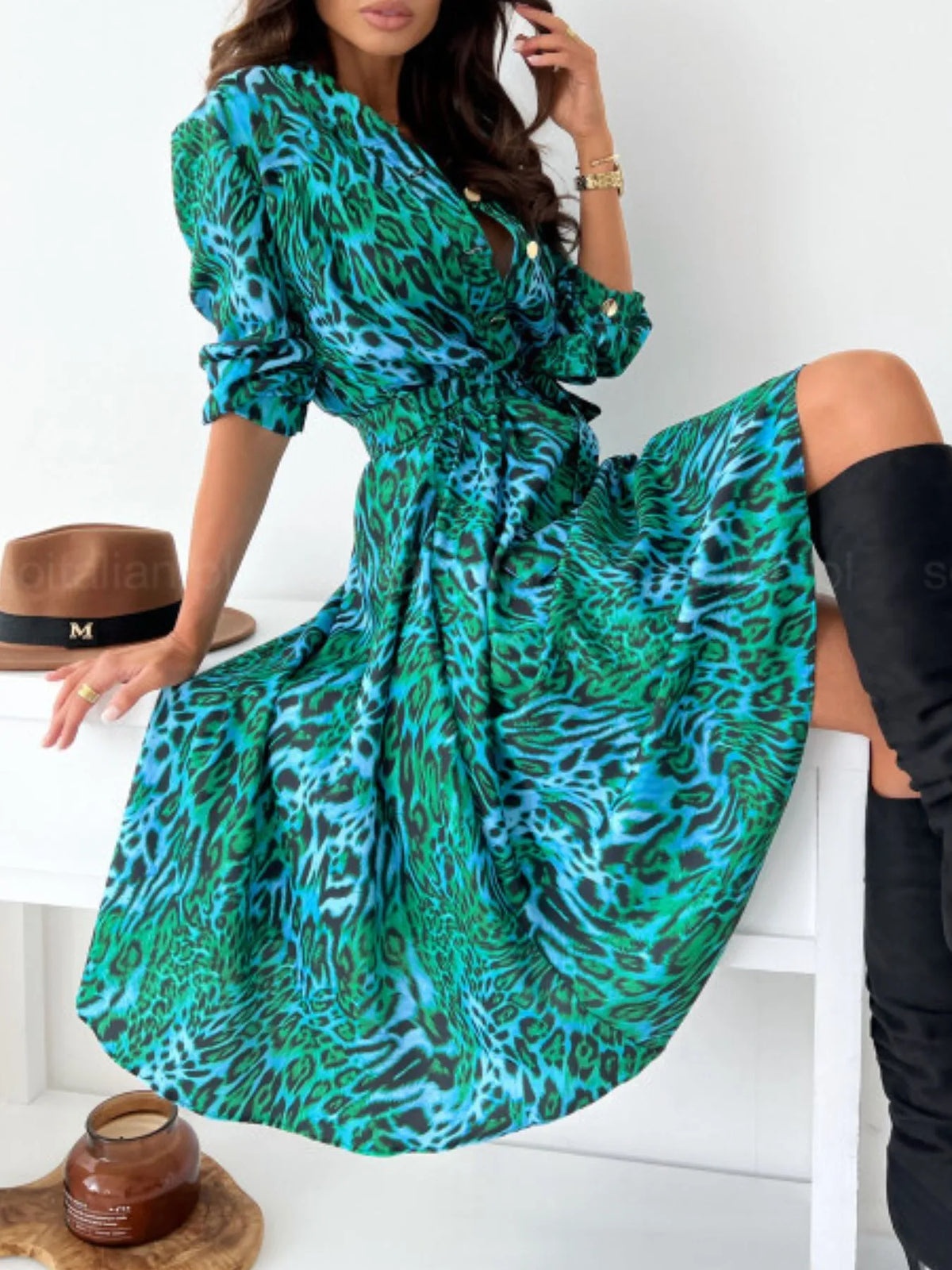 Printed Tie Waist Midi Dress Summer dress Luxurious Weddings