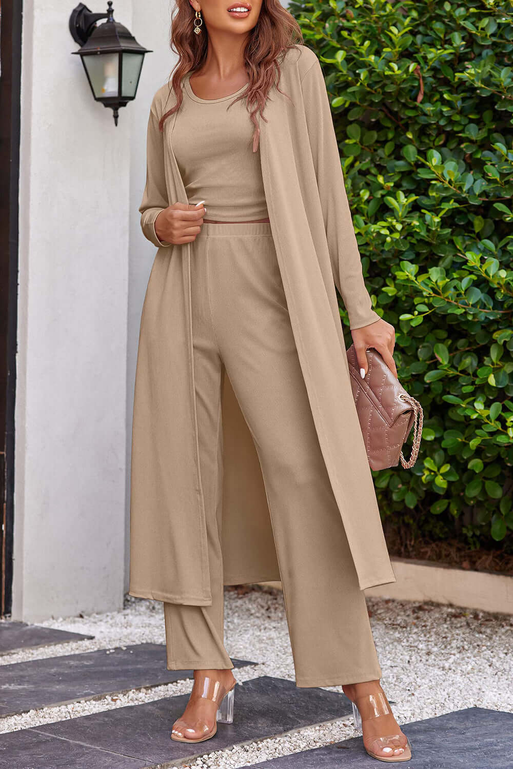 Drawstring Tank, Long Sleeve Cover Up and Pants Set Matching Sets Luxurious Weddings