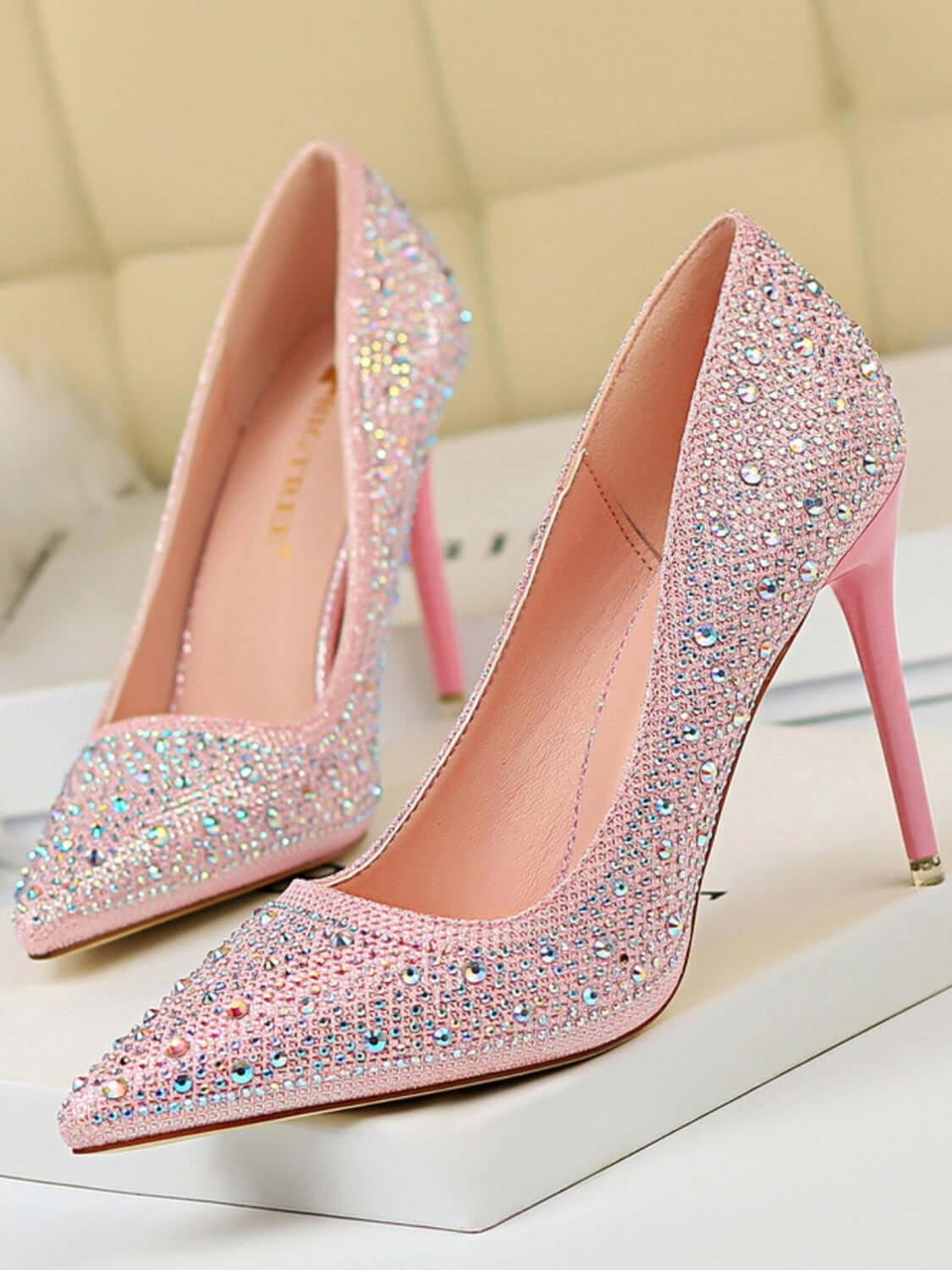 Point Toe Rhinestone Decor Stiletto Pumps Heels Luxurious Weddings