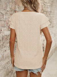 Eyelet Round Neck Double Layered Ruffled Short Sleeve Top Luxurious Weddings