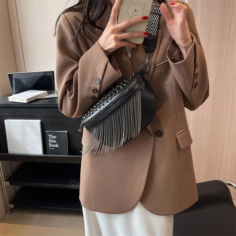 Tassel Leather Shoulder Crossbody Chest Bag