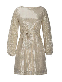 Sequin Tie Waist Long Sleeve Mini Dress Mini dress Luxurious Weddings