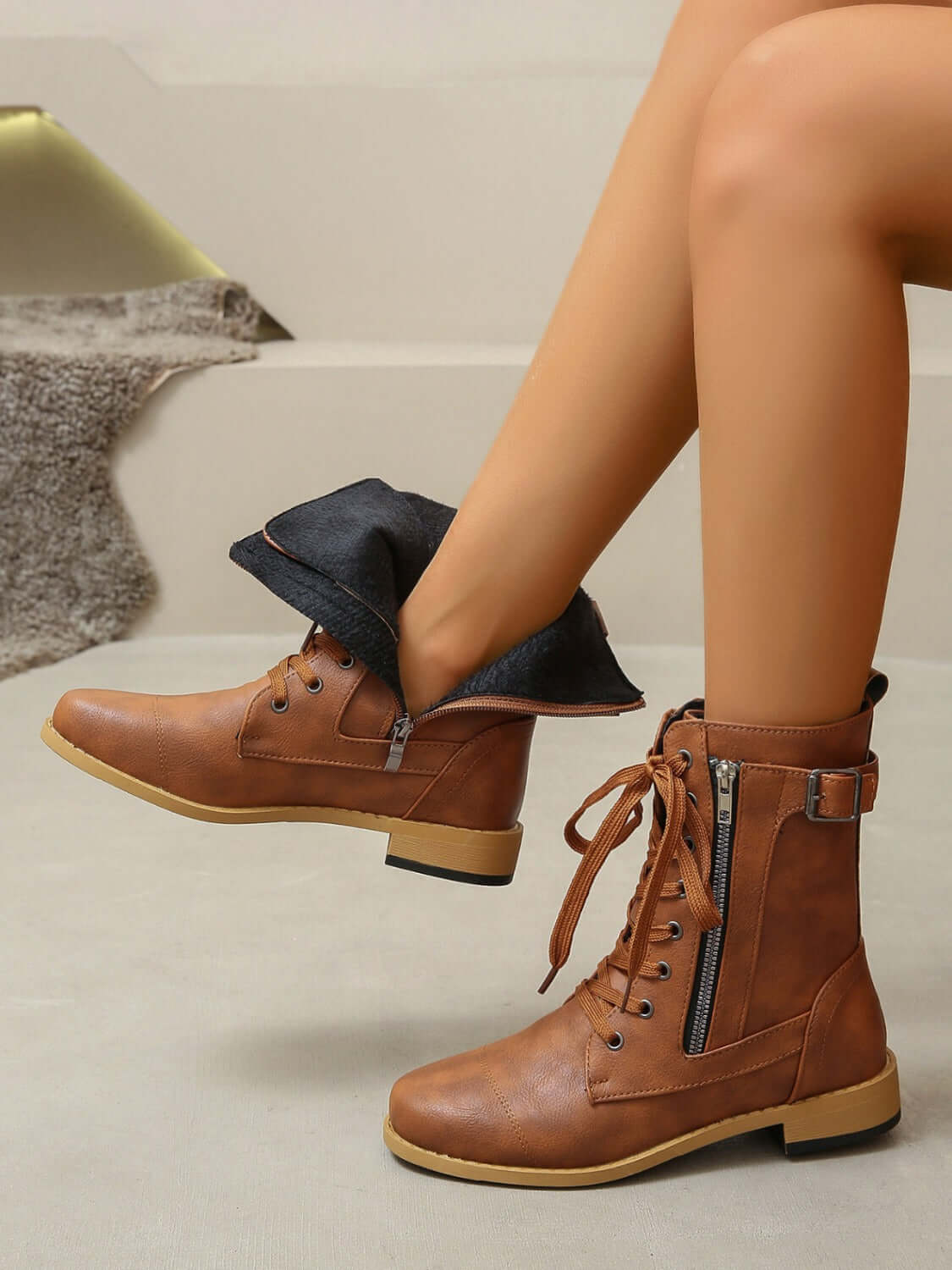 PU Leather Lace-Up Boots boots Luxurious Weddings
