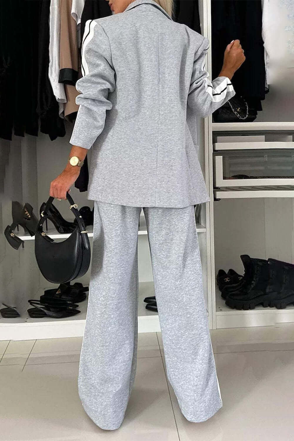 Full Size Contrast Lapel Collar Top and Pants Set Matching Sets Luxurious Weddings