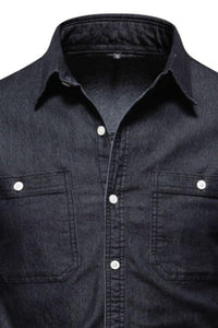 Men's Collared Neck Long Sleeve Denim Shirt Men's Shirts Luxurious Weddings