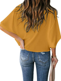 Full Size Ruched Three-Quarter Sleeve Blouse Plus Size Blouse Luxurious Weddings