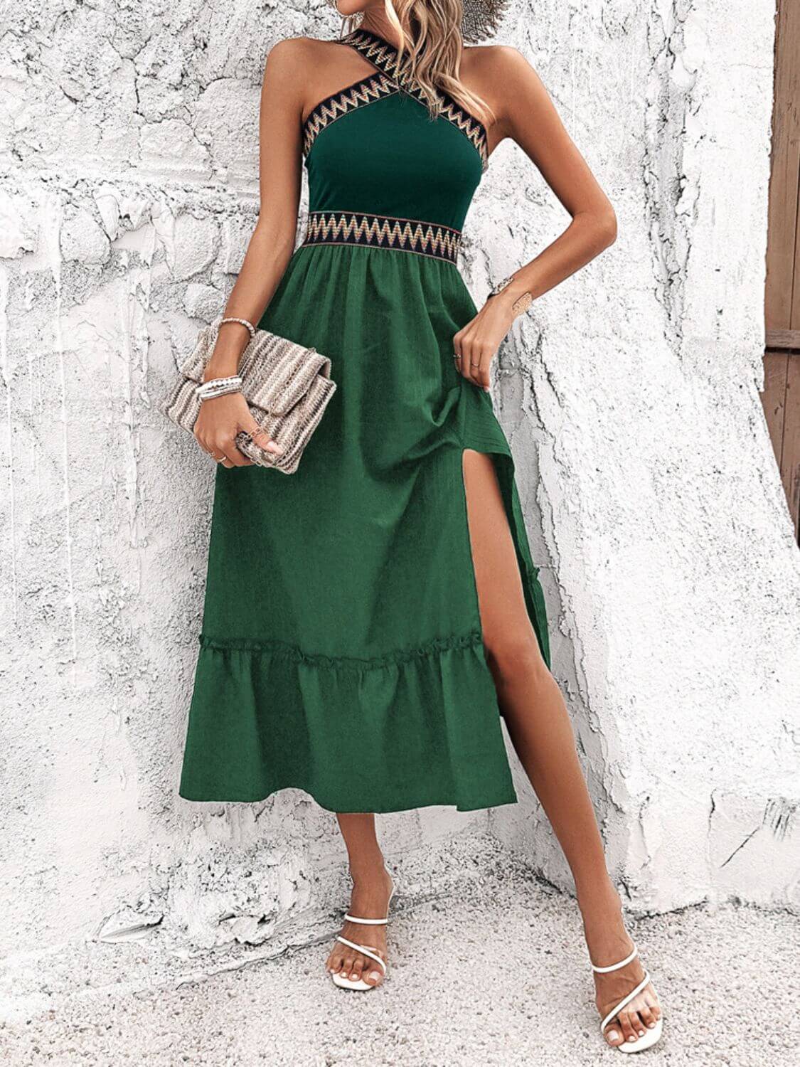Devine Ruffled Slit Sleeveless Midi Dress Midi dresses Luxurious Weddings