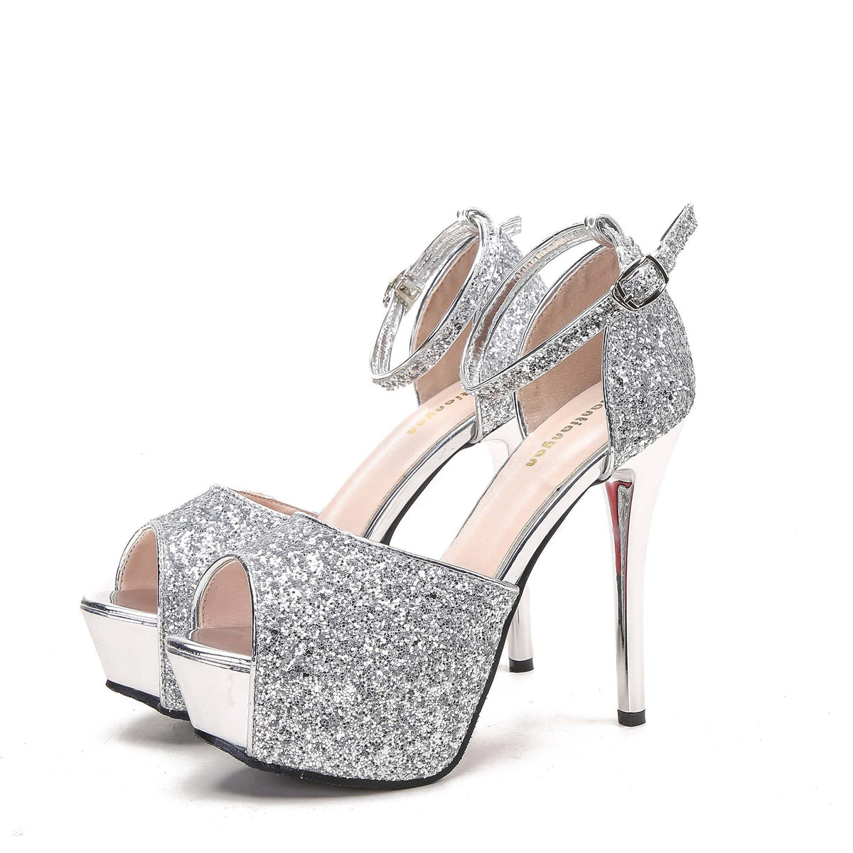Stiletto high heels Peep toe - Black Glitter Heels Luxurious Weddings