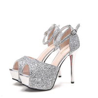 Stiletto high heels Peep toe - Black Glitter Heels Luxurious Weddings