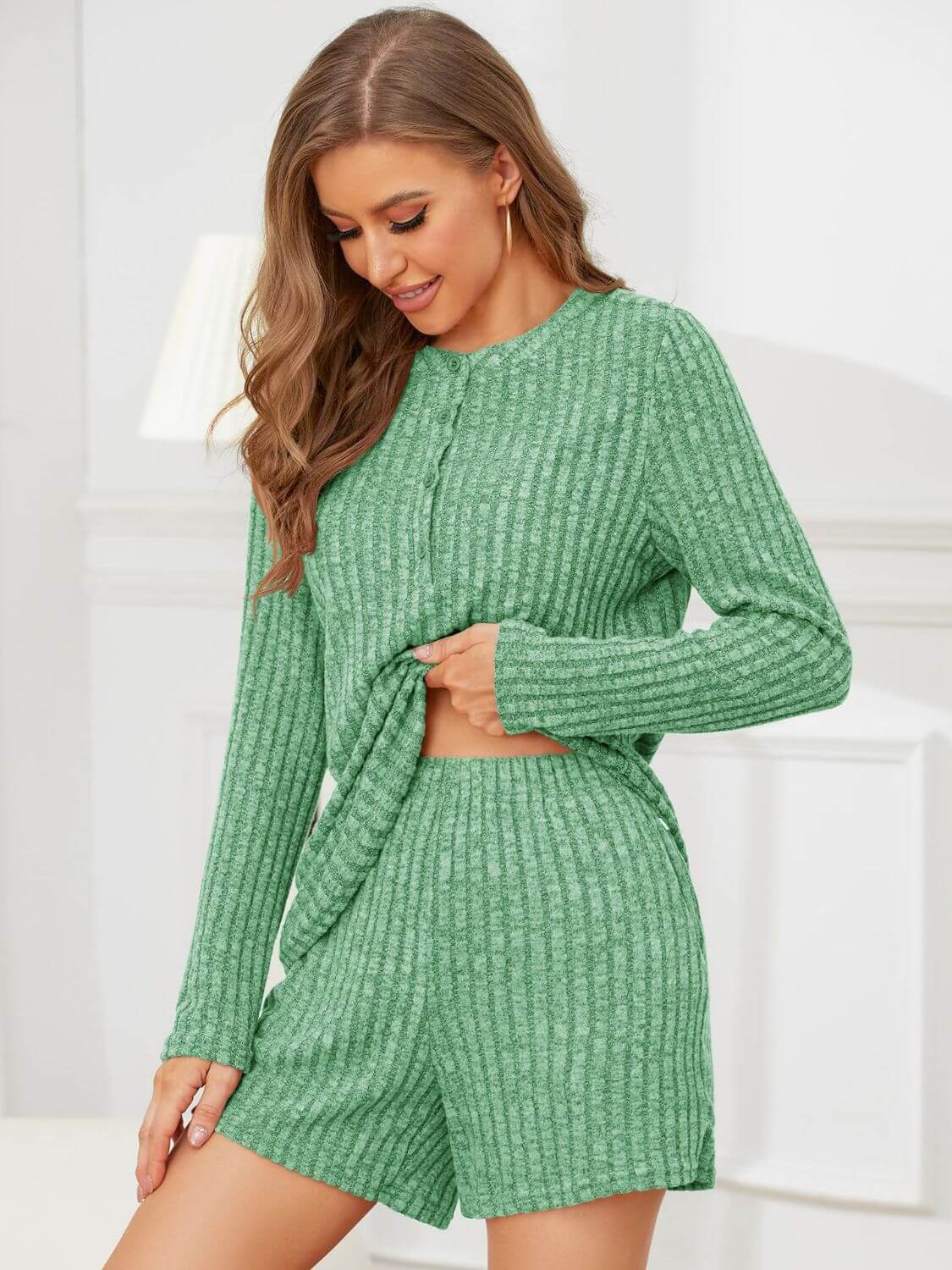 Ribbed Round Neck Top and Shorts Set Matching Sets Luxurious Weddings
