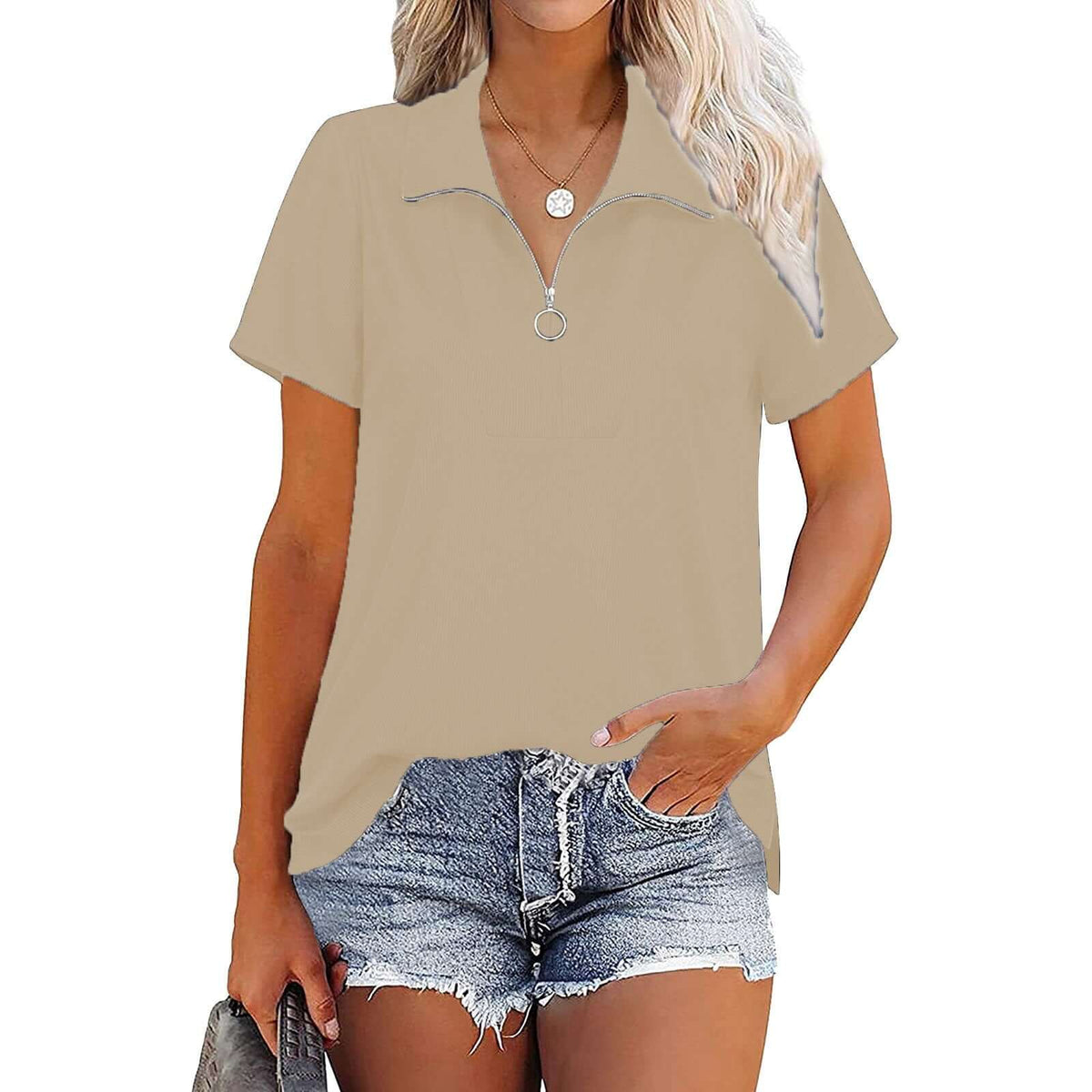 Women's top lapel loose threaded short sleeved shirt Women's Shirt Luxurious Weddings