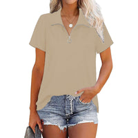 Women's top lapel loose threaded short sleeved shirt Women's Shirt Luxurious Weddings