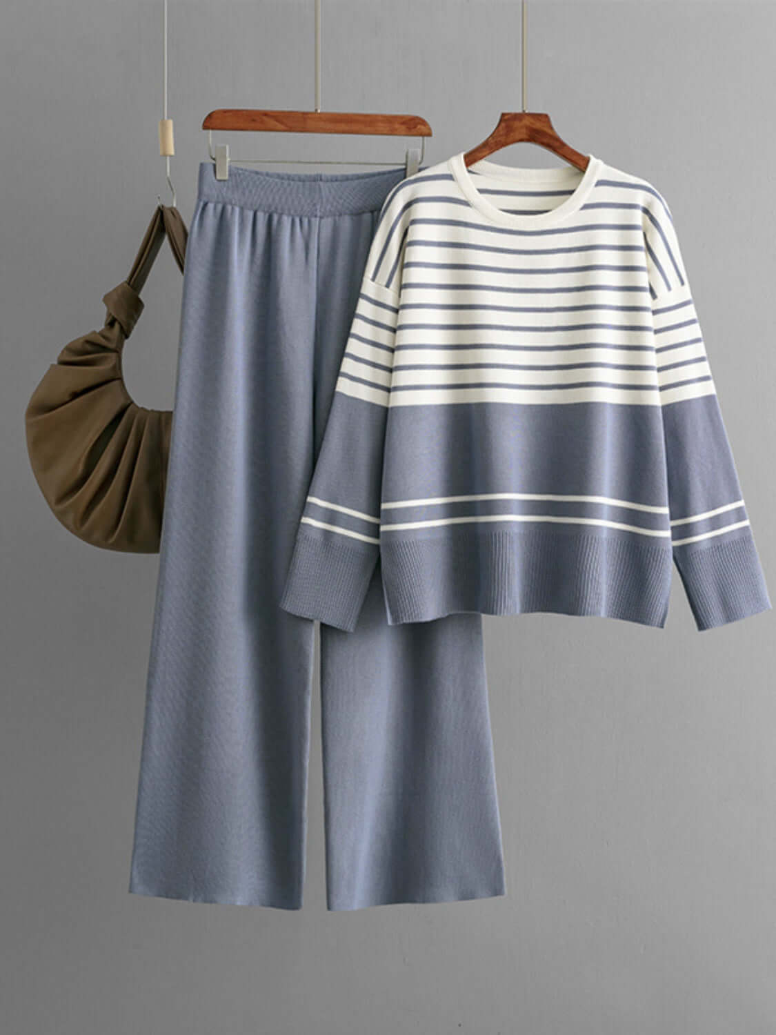 Basic Bae Striped Round Neck Long Sleeve Top and Pants Sweater Set Matching Sets Luxurious Weddings