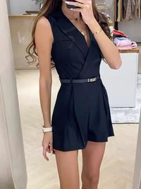 Solid Sleeveless Surplice Romper Jumpsuits Luxurious Weddings