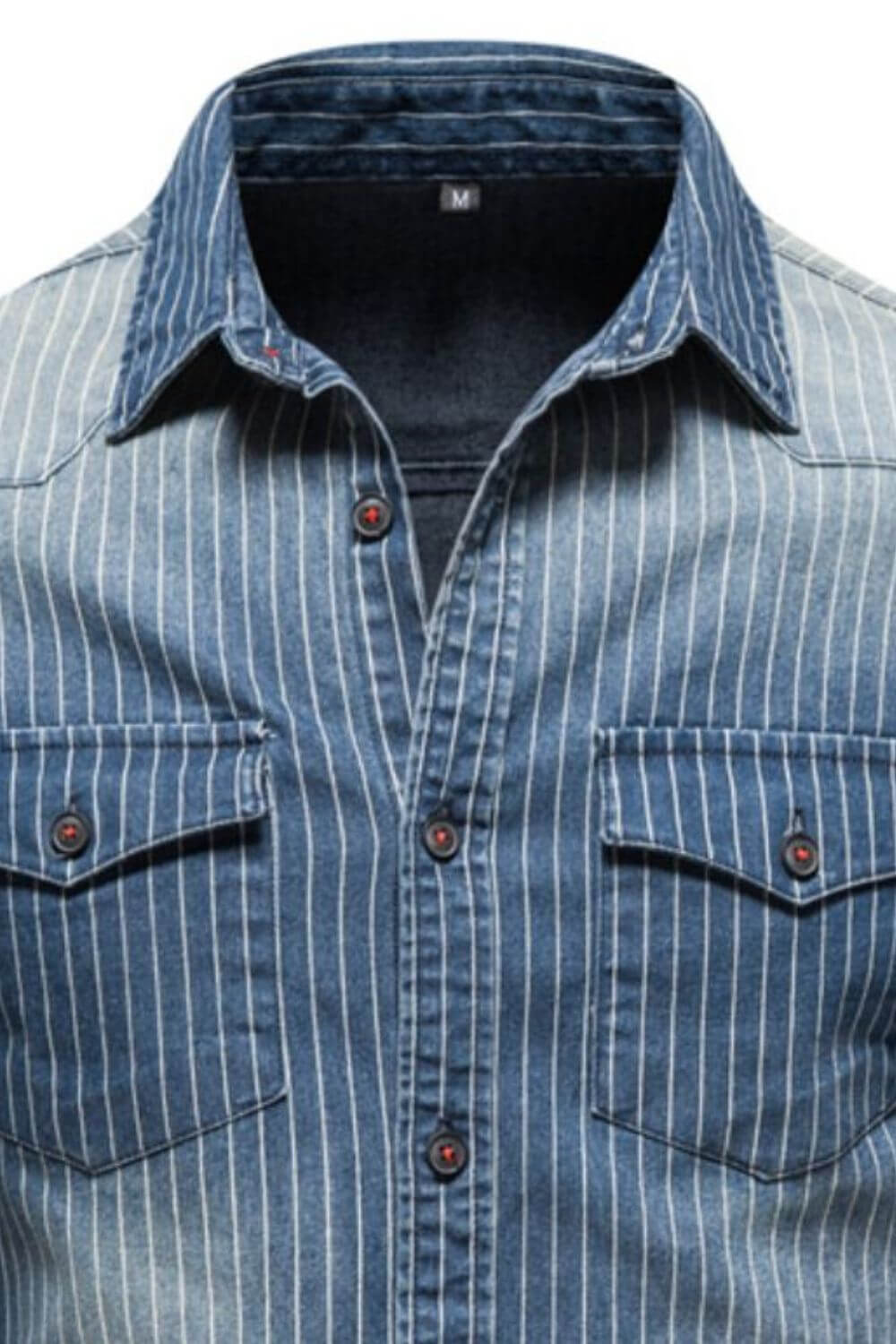 Men's Striped Collared Neck Button Down Denim Shirt Men's Shirts Luxurious Weddings