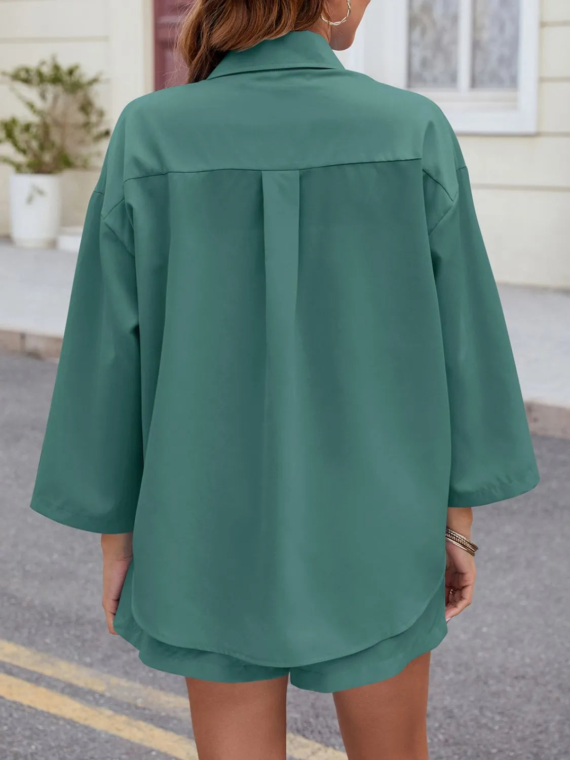Button Up Long Sleeve Top and Shorts Set Matching Sets Luxurious Weddings
