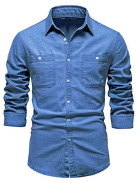 Men's Collared Neck Long Sleeve Denim Shirt Men's Shirts Luxurious Weddings
