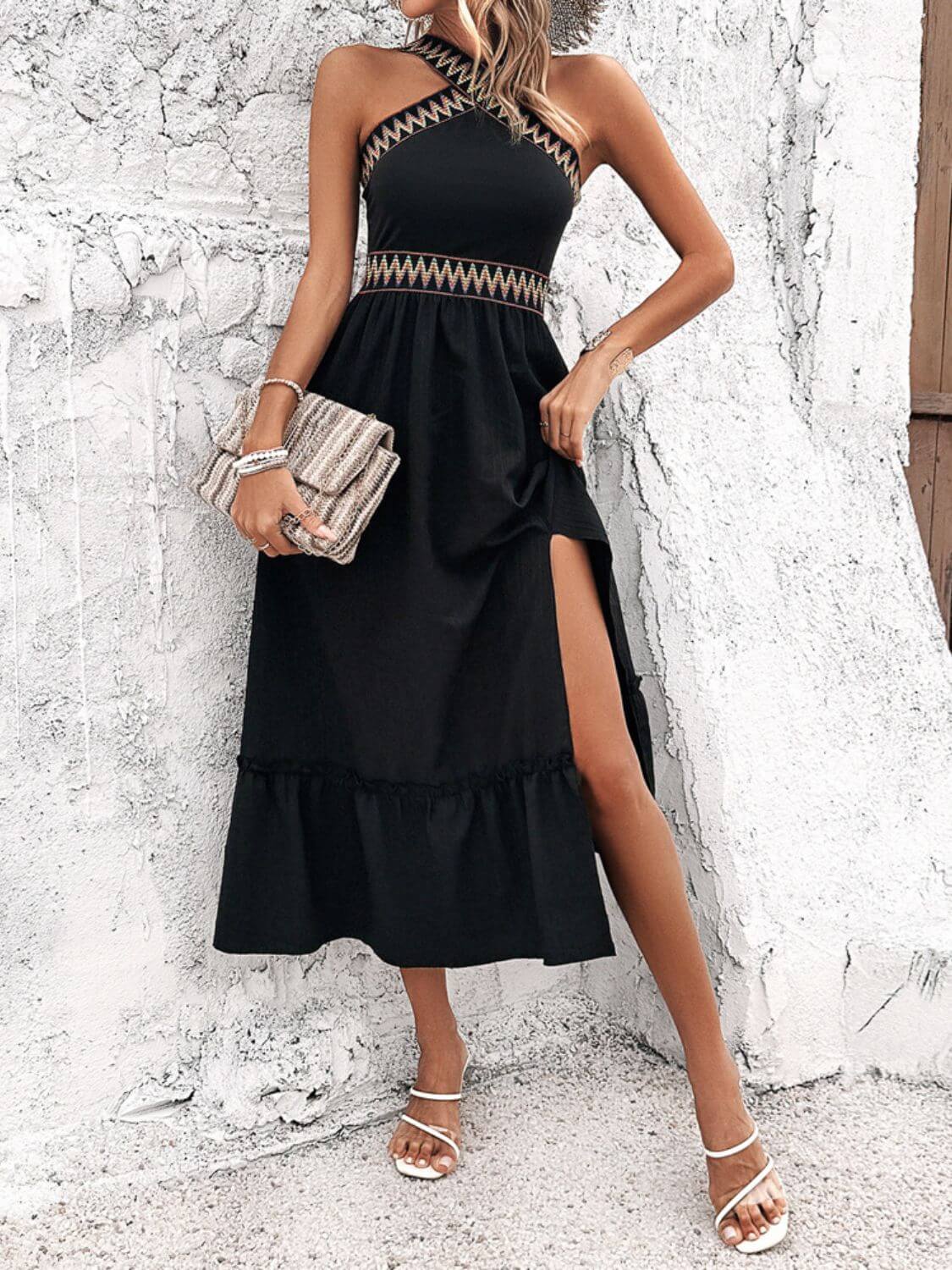 Devine Ruffled Slit Sleeveless Midi Dress Midi dresses Luxurious Weddings