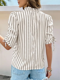 Drawstring Striped Half Sleeve Blouse Blouse Luxurious Weddings