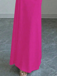 Off-shoulder long sleeve bodycon maxi dress in vibrant pink, perfect for luxurious weddings and special occasions.