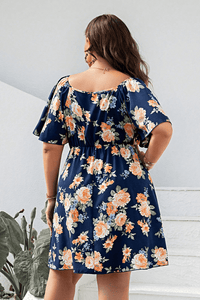 Plus Size Floral Print V-Neck Flutter Sleeve Mini Dress Plus size dress Luxurious Weddings