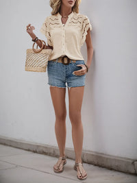 Swiss Dot Cutout Button Down Shirt Blouses Luxurious Weddings