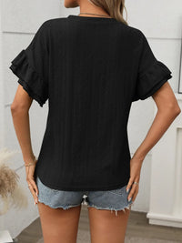 Eyelet Round Neck Flounce Sleeve Top Blouses Luxurious Weddings