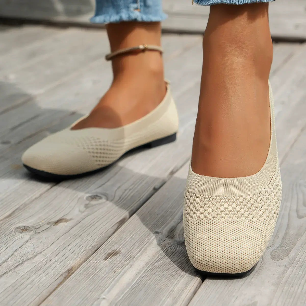 Square Toe Solid Color Mesh Slip-Ons flats Luxurious Weddings
