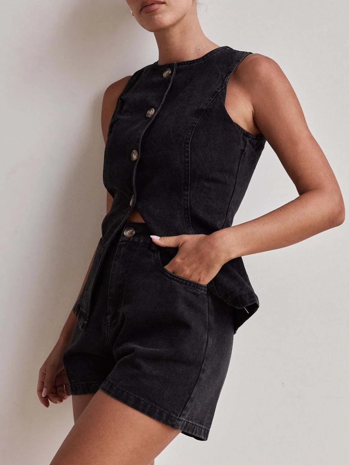 Button Down Vest and Shorts Denim Set Jeans Set Luxurious Weddings