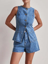 Button Down Vest and Shorts Denim Set Jeans Set Luxurious Weddings