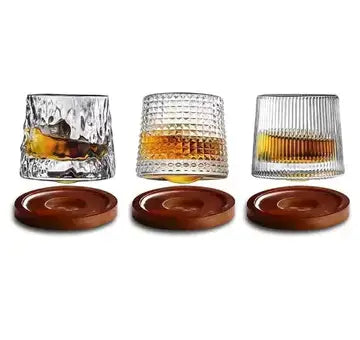 Rotating Whiskey Glass with Wooden Base whiskey glasses Luxurious Weddings