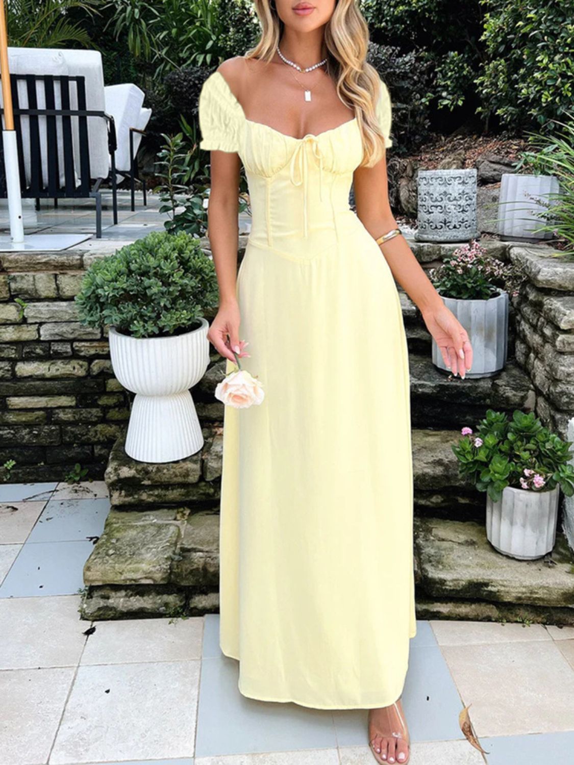 Devine Sweetheart Neck Short Sleeve Maxi Dress Maxi dresd Luxurious Weddings