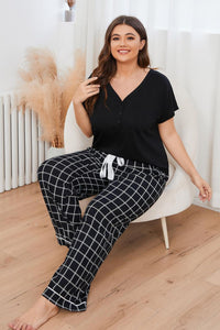 Plus Size V-Neck Top and Plaid Pants Lounge Set Plus size sleepwear Luxurious Weddings