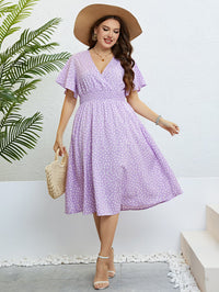 Honey Plus Size Printed Smocked Waist Surplice Dress Plus size dress Luxurious Weddings