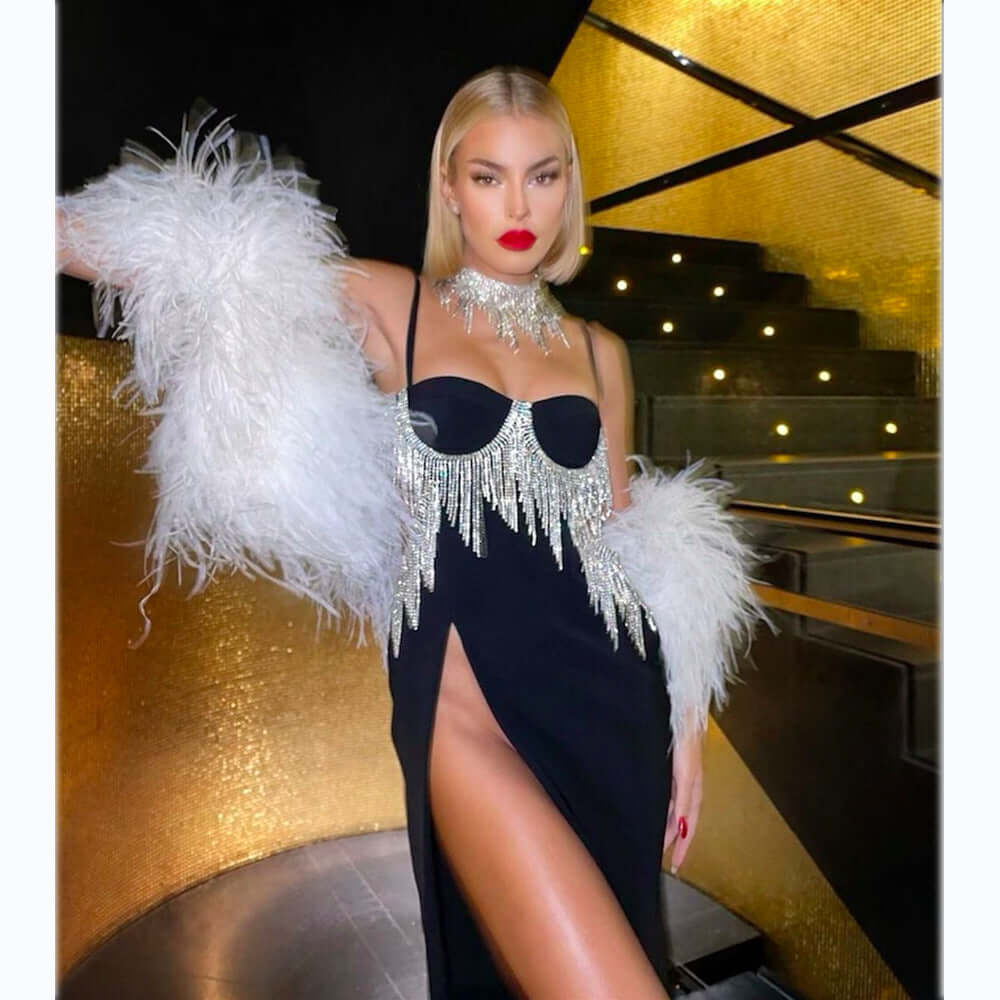 Diamond Tassel Sexy Slit Suspender Dress Tassel Dress Luxurious Weddings