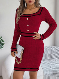 Contrast Trim Long Sleeve Sweater Dress Cardigan Luxurious Weddings
