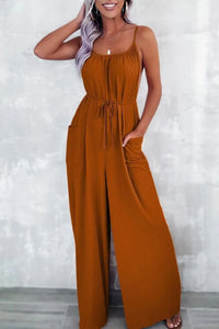 Casual Spaghetti Strap Wide Leg Jumpsuit with Pockets Jumpsuits Luxurious Weddings
